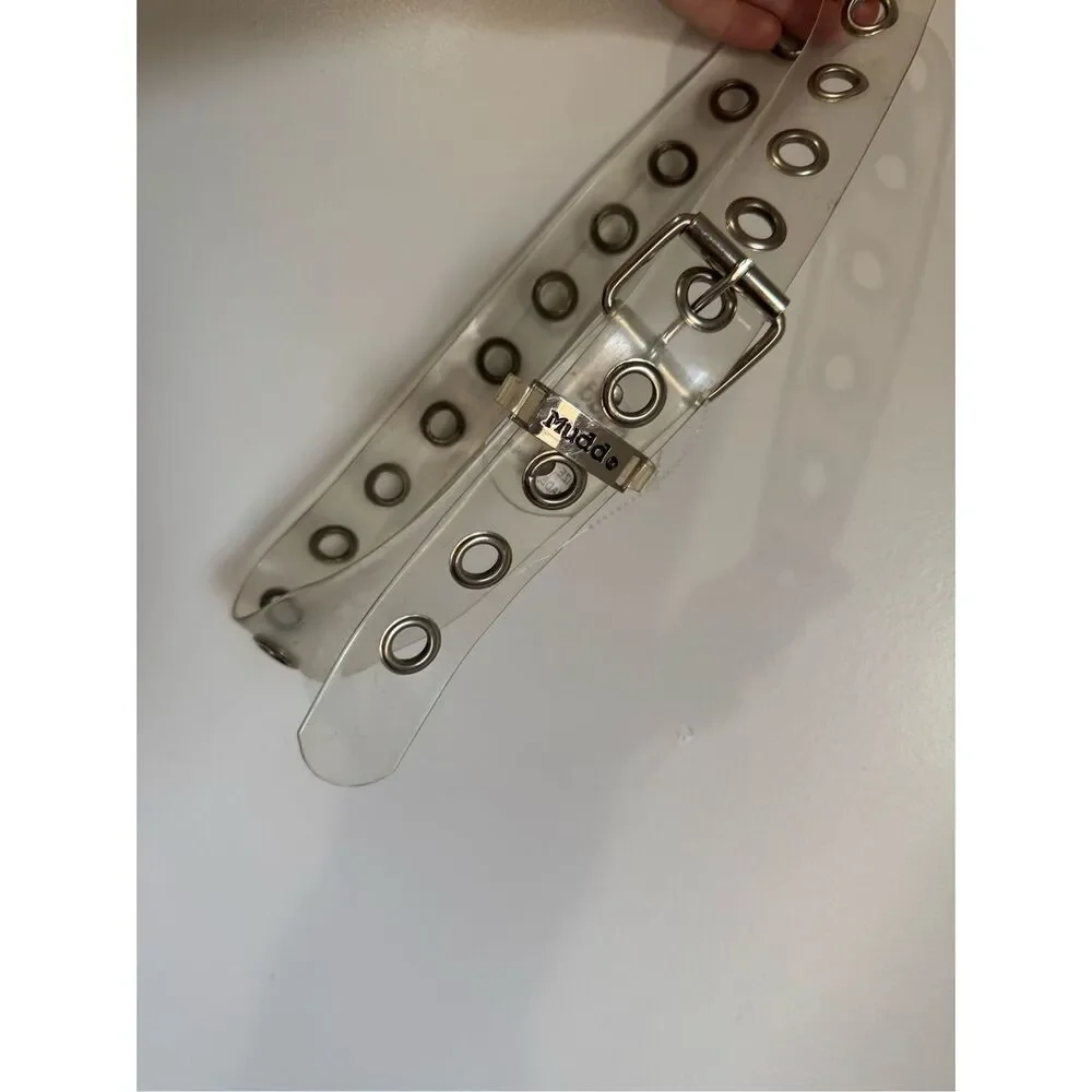 Vintage Y2K MUDD Women's Chunky Clear Grommet Silver Buckle Belt sz S/M 90's Edg